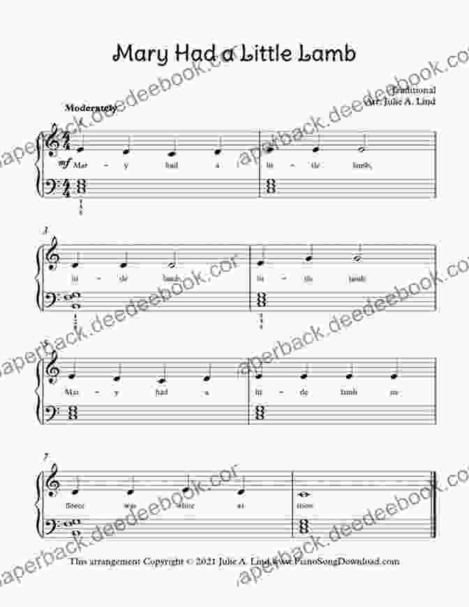 Musical Notes For 'Mary Had A Little Lamb' Arranged For Upper Elementary Piano. 26 Children S Songs Arranged By Dennes Agay For Upper Elementary Piano